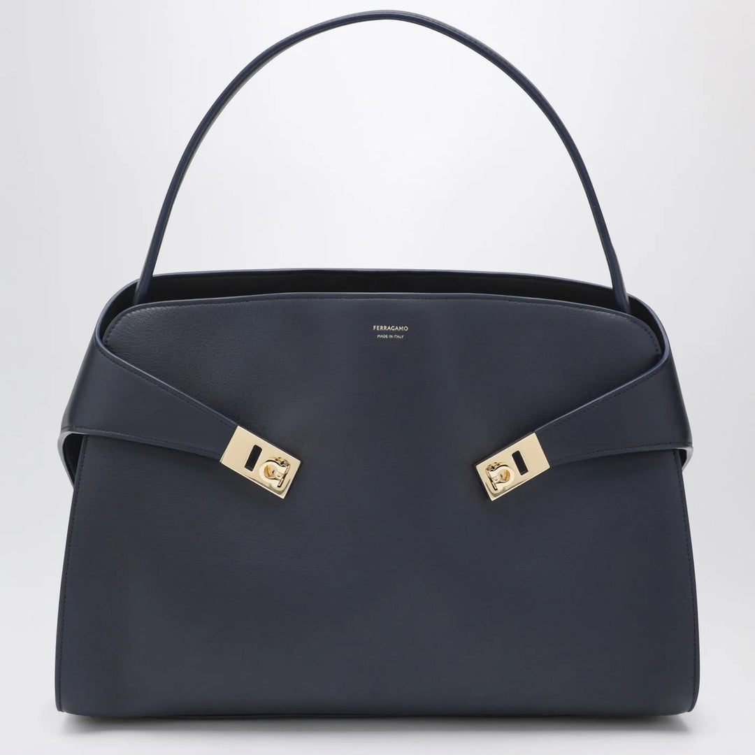 Ferragamo - Navy and brown leather Hug Soft L handbag
