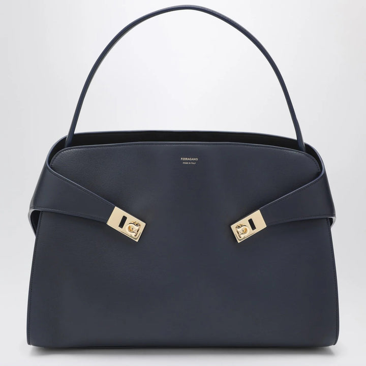Ferragamo - Navy and brown leather Hug Soft L handbag