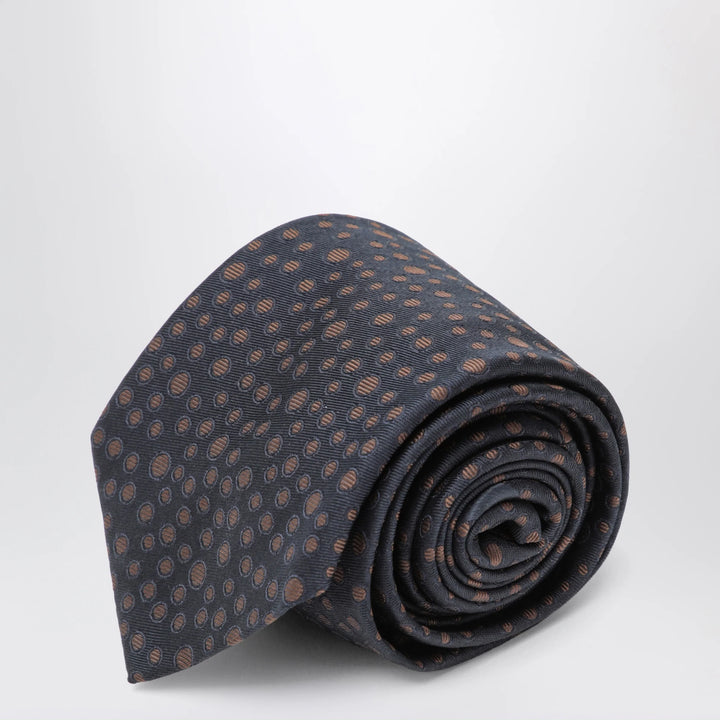 Ferragamo - Marine/Brown polka-dot silk tie