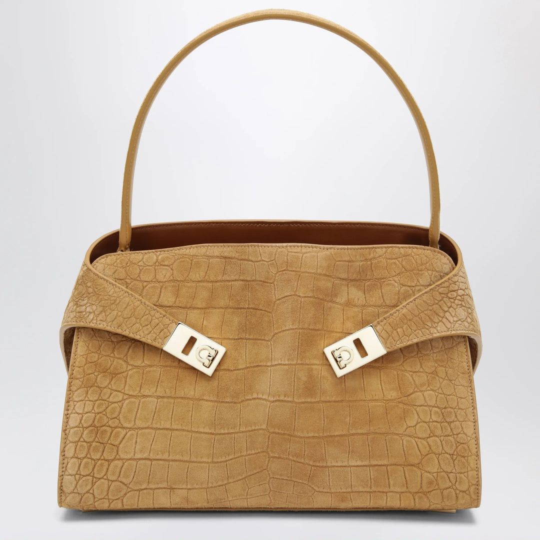 Ferragamo - Hug Soft M shoulder bag in Natural crocodile-effect Brand Apparel &amp; Accessories TU