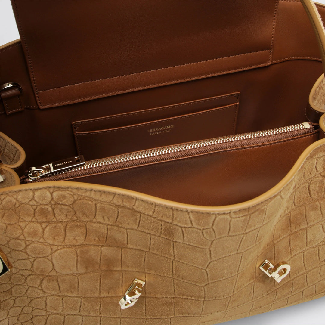 Ferragamo - Hug Soft M shoulder bag in Natural crocodile-effect