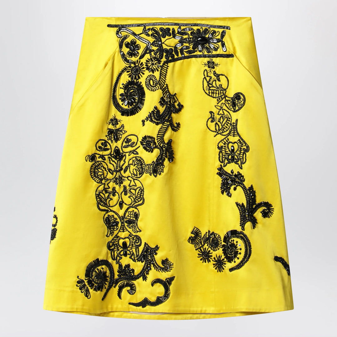 Dries Van Noten - Yellow skirt with black sequin embroidery