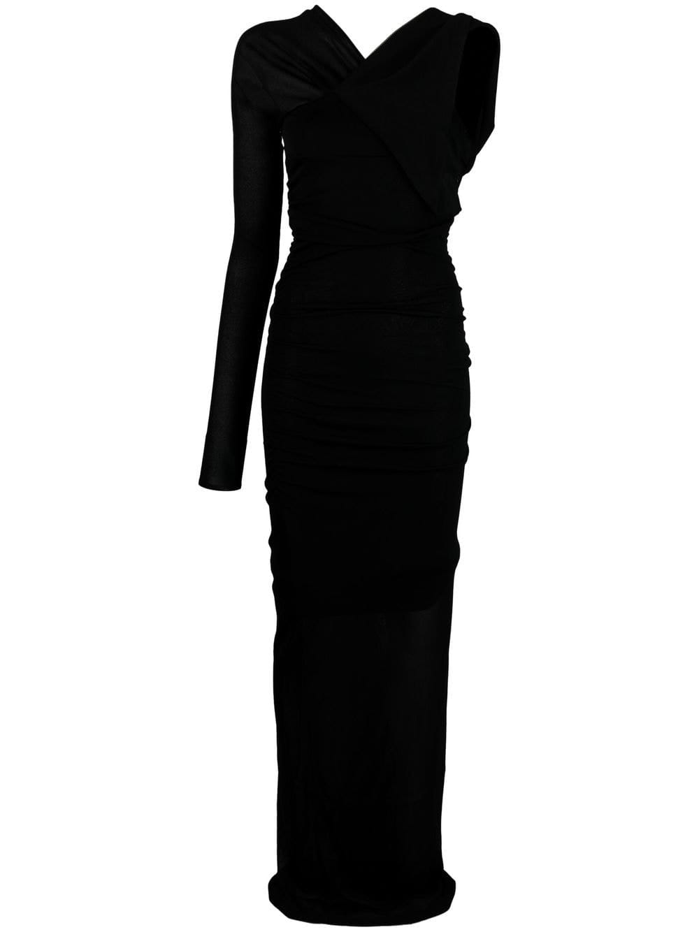 Dresses S Saint Laurent Black One-Sleeve Draped Long Dress Brand