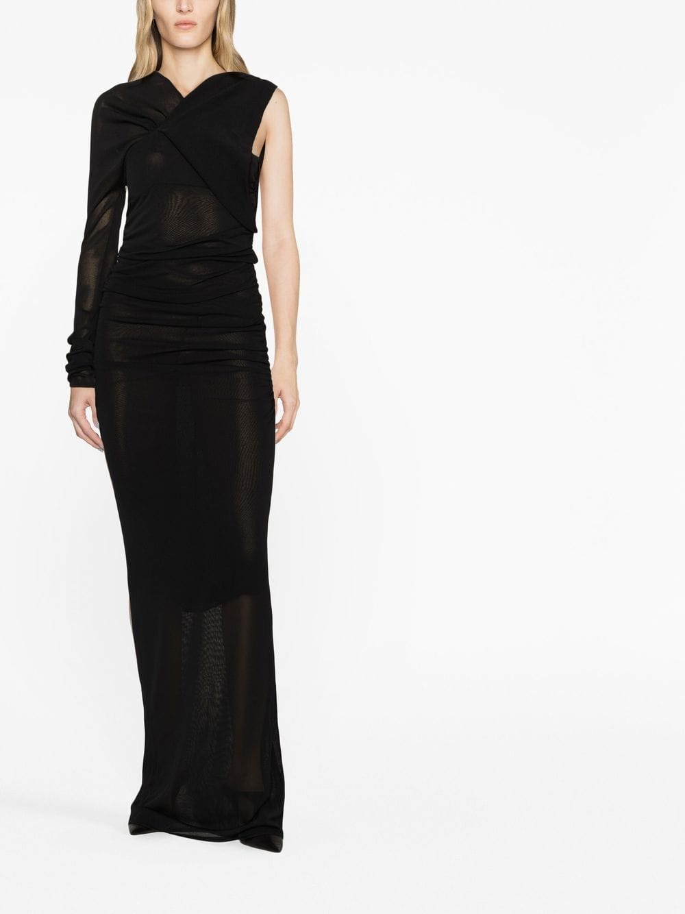 Dresses S Saint Laurent Black One-Sleeve Draped Long Dress Brand