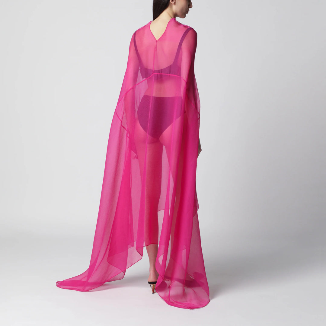 Dries Van Noten - Wide Cape Dress Fuchsia in Sheer Silk