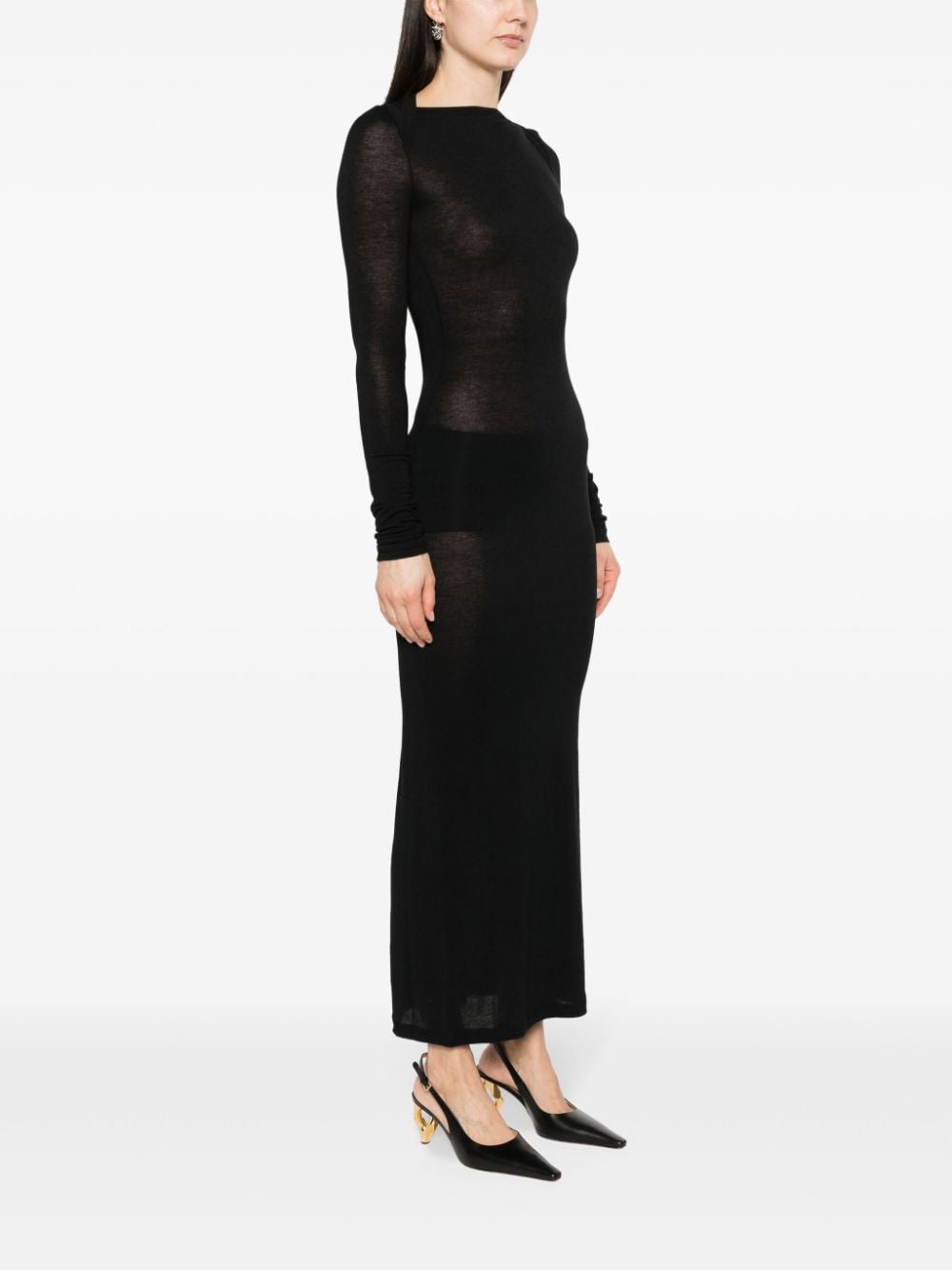 Saint Laurent Black Fine Knit Cowl Neck Long Dress