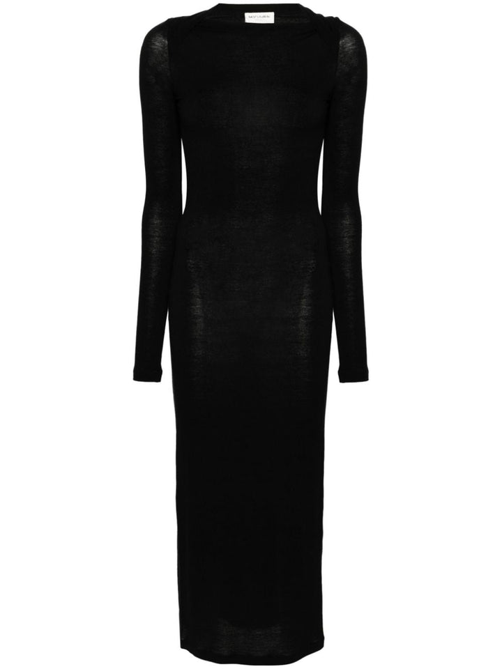 Saint Laurent Black Fine Knit Cowl Neck Long Dress