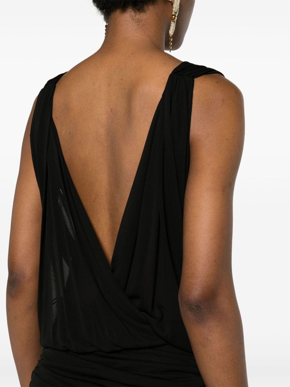 Dresses 36 Saint Laurent Black Draped V-Neck Sleeveless Dress Brand