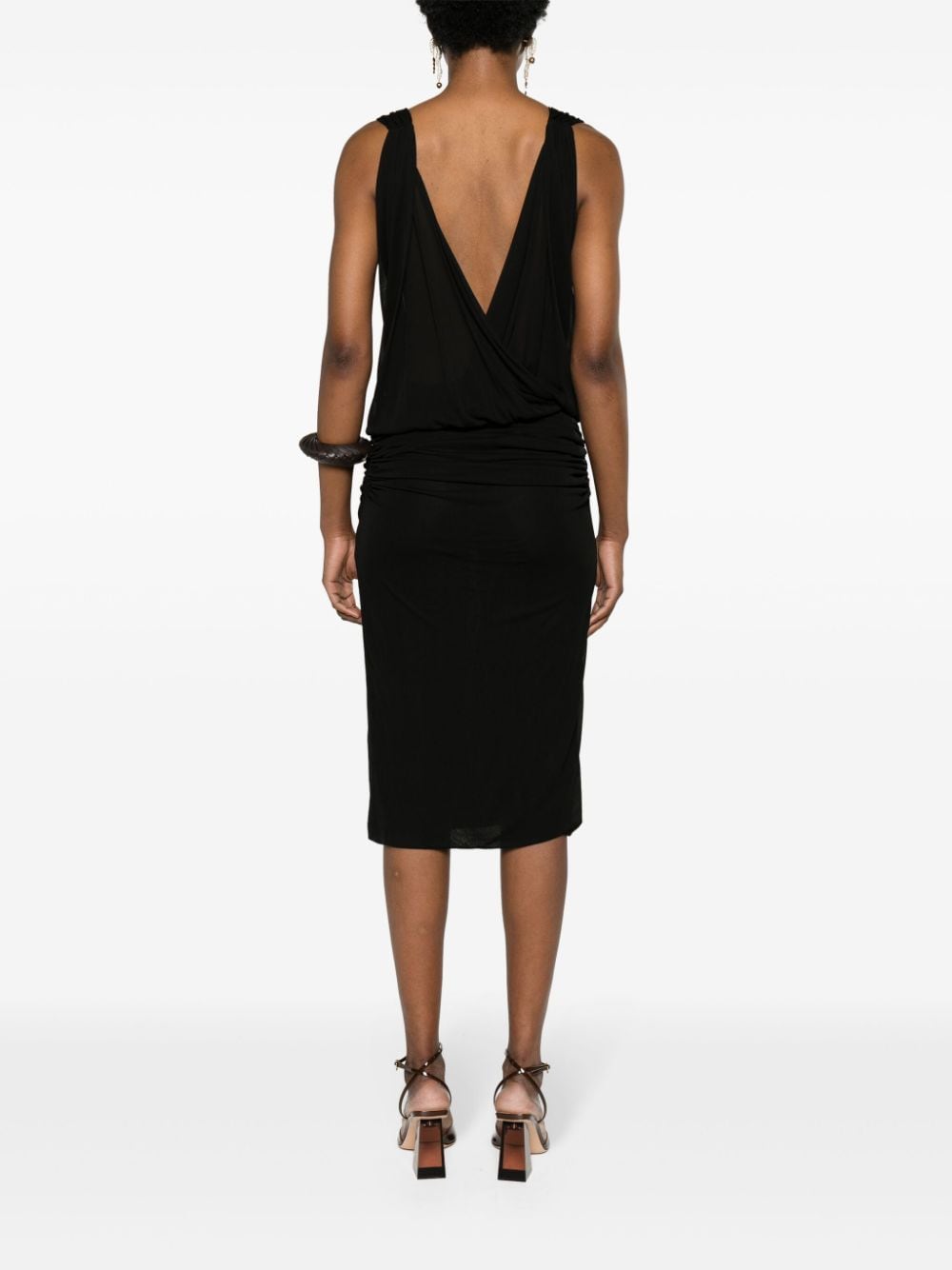 Dresses 36 Saint Laurent Black Draped V-Neck Sleeveless Dress Brand