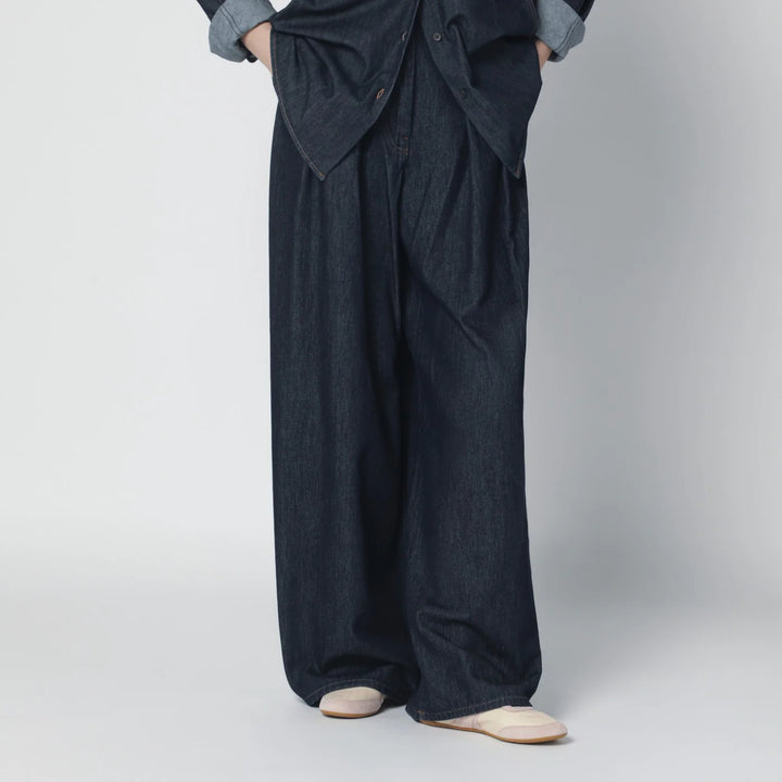 Dries Van Noten - Indigo denim wide-leg trousers with pleats