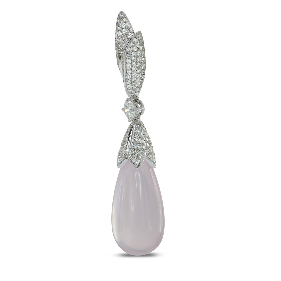 Leibish Rose Quartz and  Diamond Drop Earrings