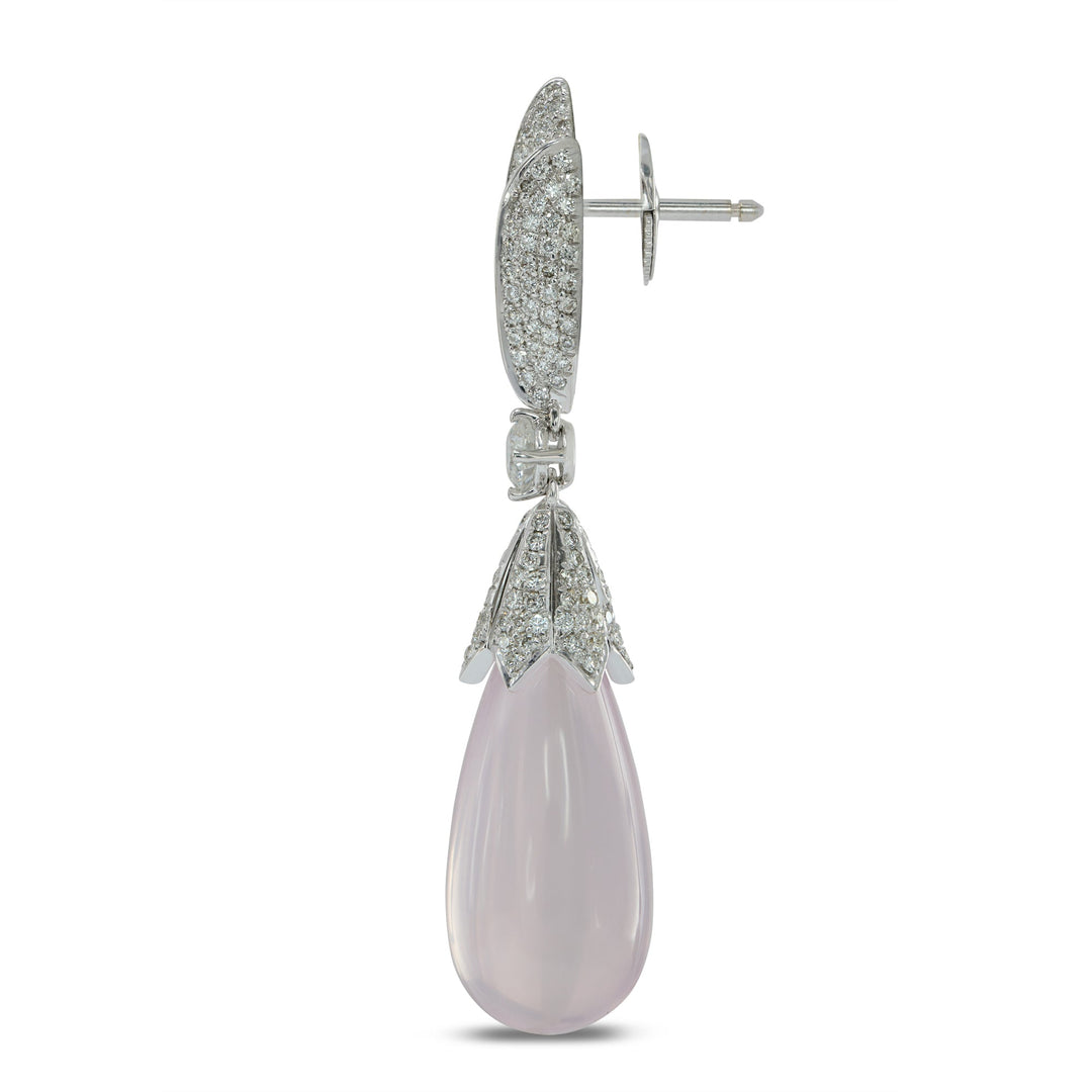 Leibish Rose Quartz and  Diamond Drop Earrings