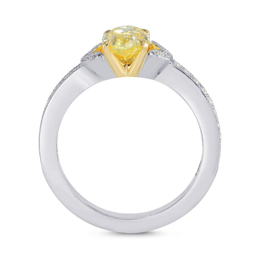 Leibish Fancy Yellow Round &amp; Pave Side Stone Diamond Ring