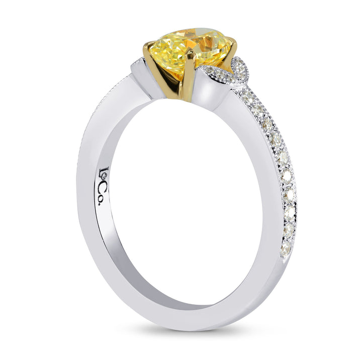 Leibish Fancy Yellow Round &amp; Pave Side Stone Diamond Ring