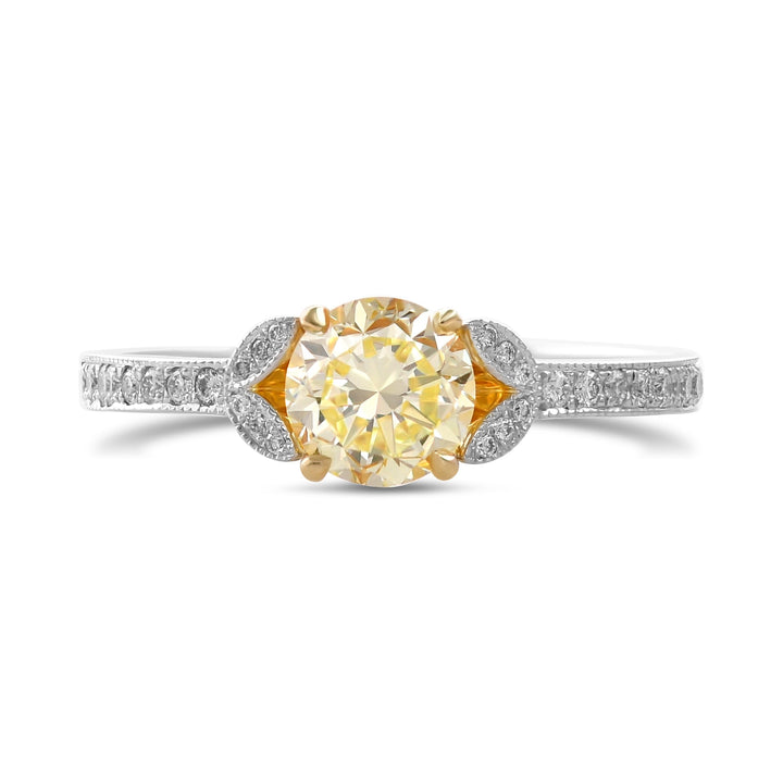 Leibish Fancy Yellow Round &amp; Pave Side Stone Diamond Ring