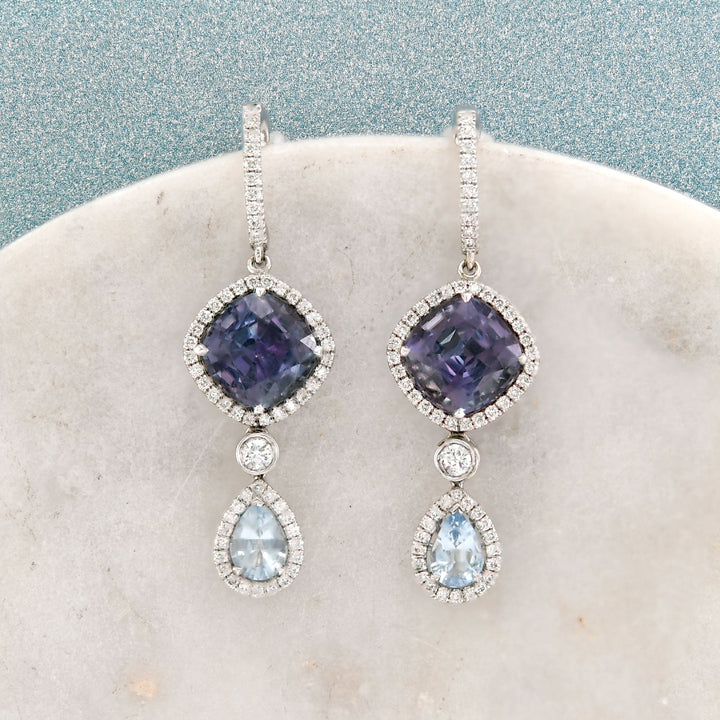 Leibish Tanzanite and Aquamarine Diamond Drop Earrings
