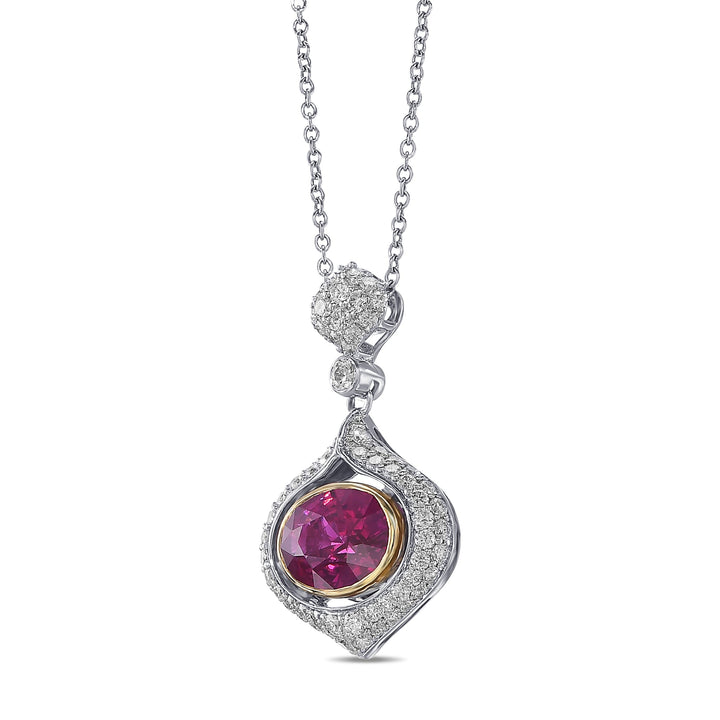 Leibish Oval Ruby and Diamond Drop Pendant