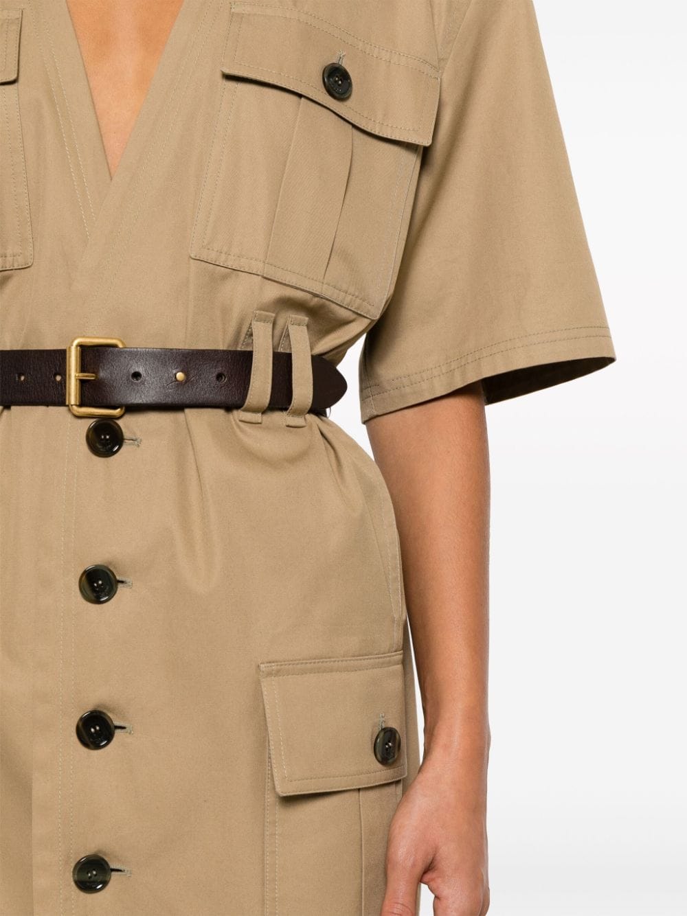 Dresses Saint Laurent Beige Cotton V-Neck Button-Down Dress Brand