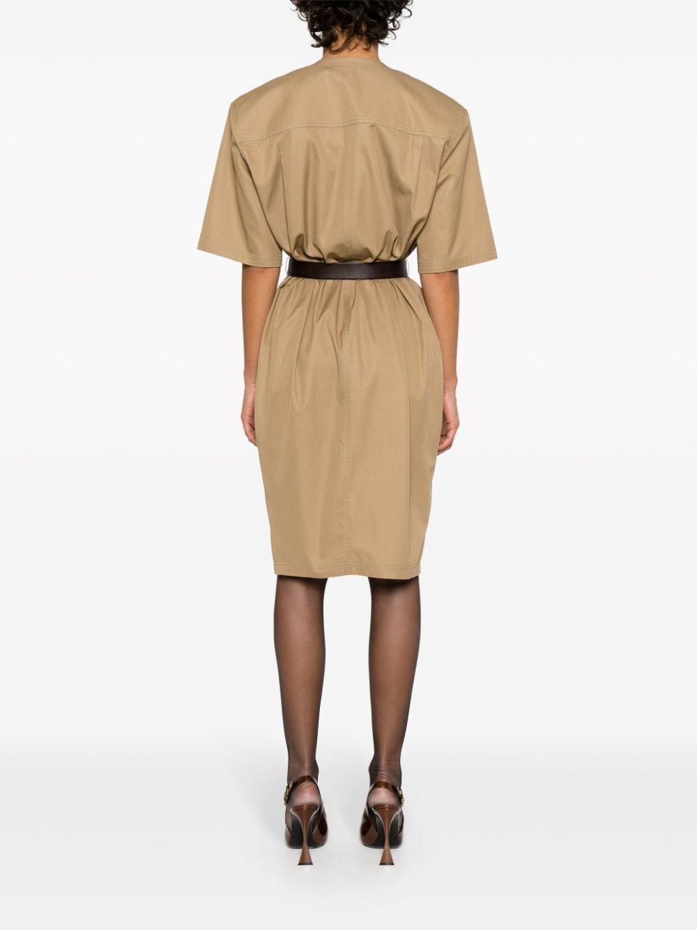 Dresses Saint Laurent Beige Cotton V-Neck Button-Down Dress Brand