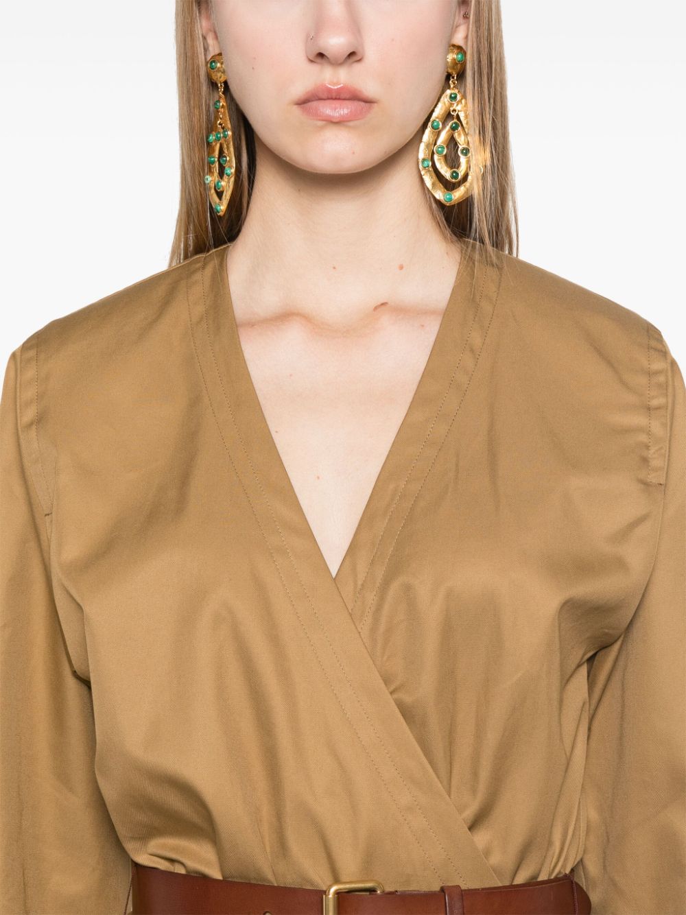 Saint Laurent Camel Brown Cotton Twill Dress