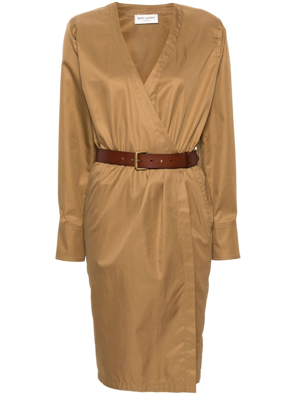Saint Laurent Camel Brown Cotton Twill Dress