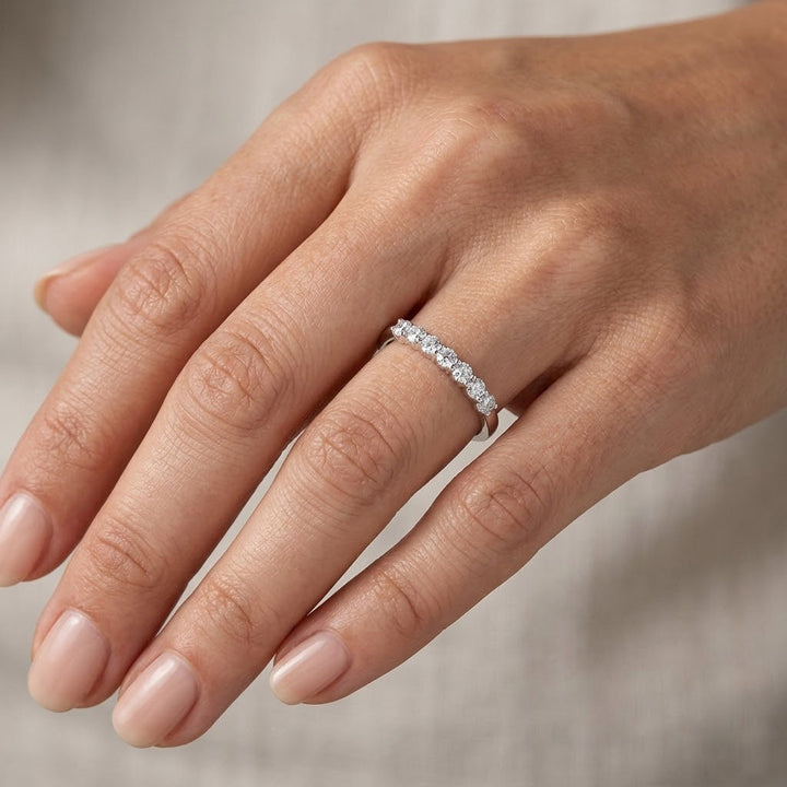 Leibish White Diamond 9 Stone Diamond Band Ring