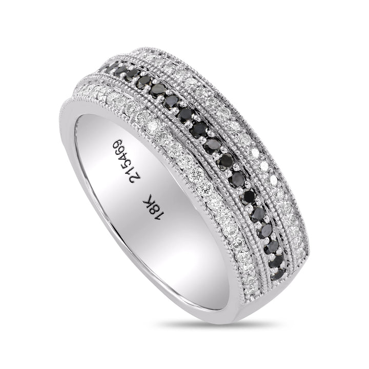 Leibish Wide Black Diamond Milgrain Band Ring