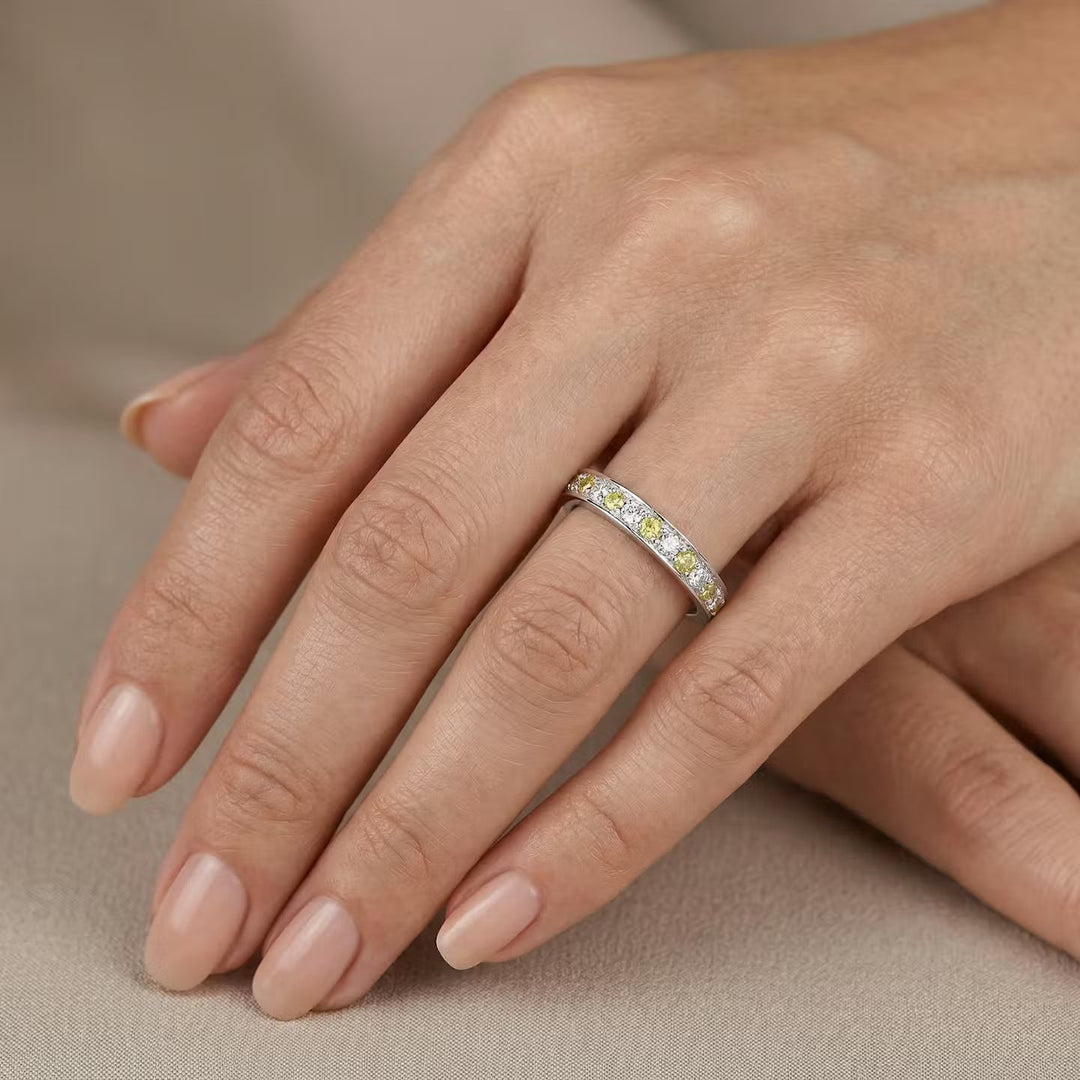 Leibish Fancy Vivid Yellow and White Diamond Band