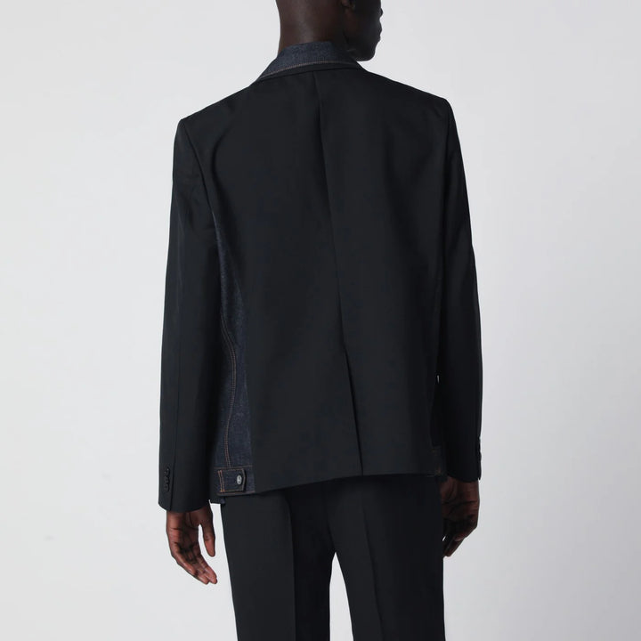Sacai - Black single-breasted jacket with denim insert