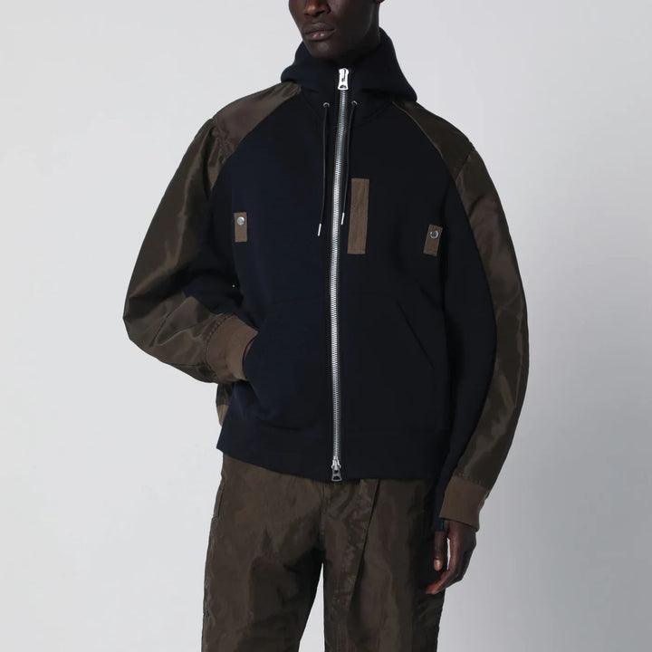 Sacai - Navy/kakhi cotton-blend hoodie