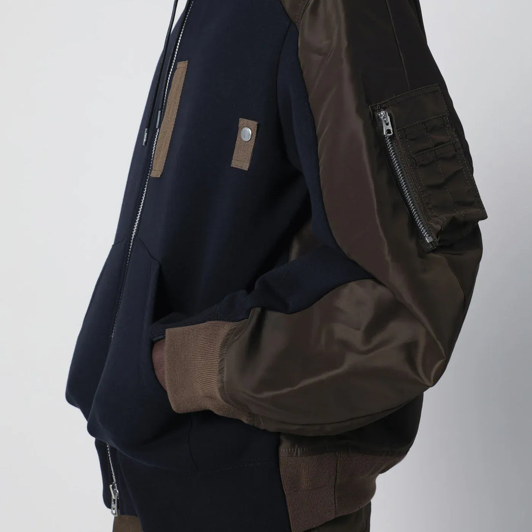 Sacai - Navy/kakhi cotton-blend hoodie