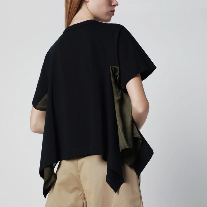 Sacai - Navy/khaki draped-hem T-shirt