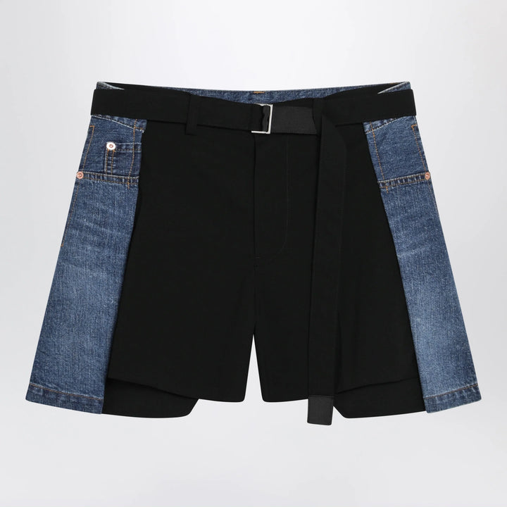 Sacai - Black wool and denim shorts