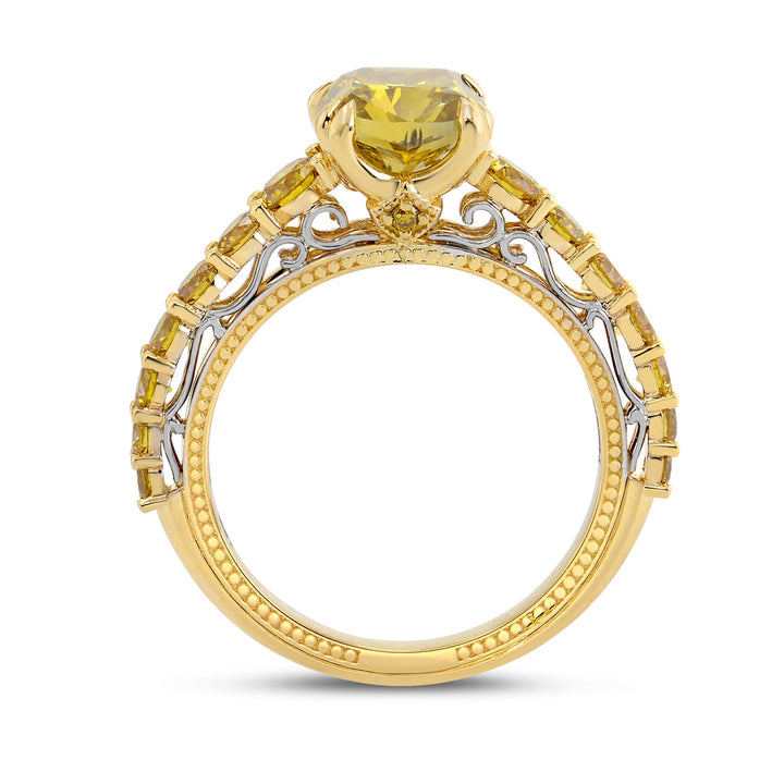 Leibish Fancy Deep Brownish Yellow Cushion Side-stone Ring