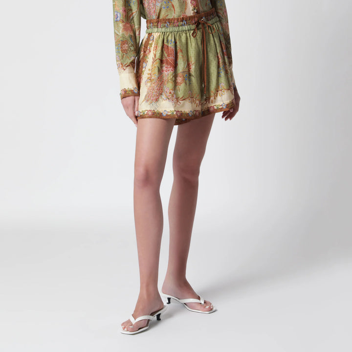 ZIMMERMANN - Khaki floral silk Indra relaxed shorts