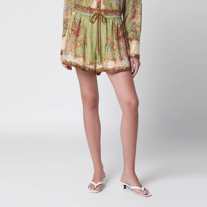 ZIMMERMANN - Khaki floral silk Indra relaxed shorts