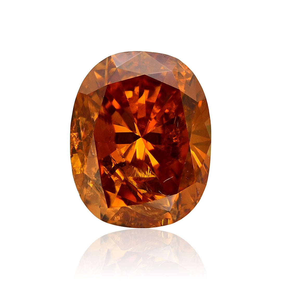 0.71 Carat Fancy Deep Yellowish Orange Cushion Diamond (I2) GIA