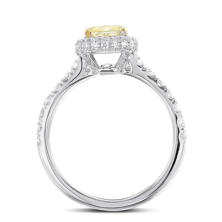 Leibish Fancy Light Yellow Cushion Halo Diamond Ring Set