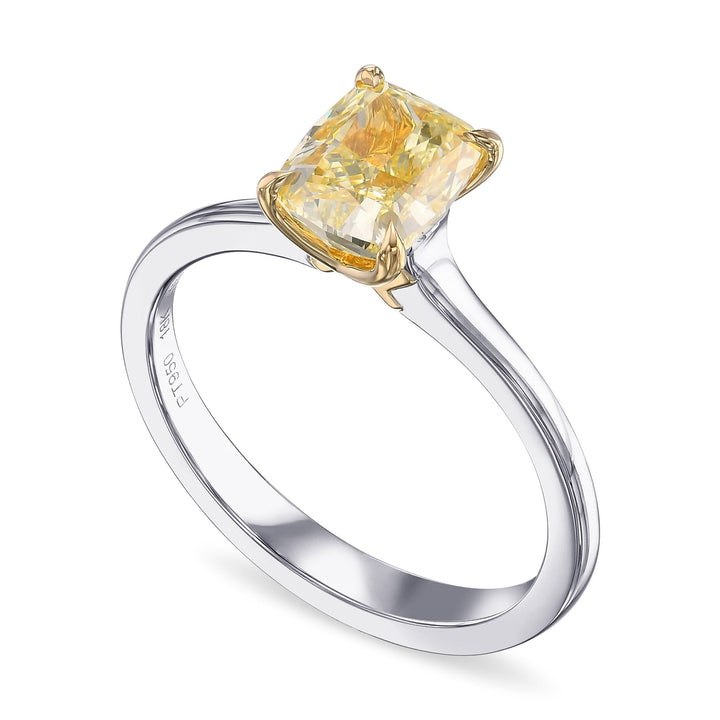 Leibish Fancy Yellow Cushion Diamond Classic Solitaire Engagement Ring