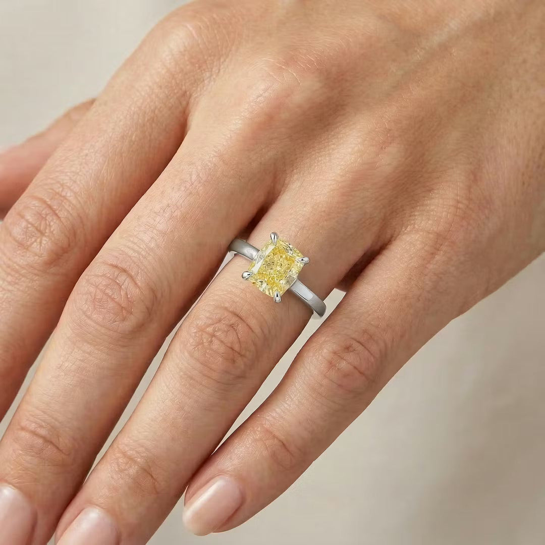 Leibish Fancy Yellow Cushion Diamond Classic Solitaire Engagement Ring