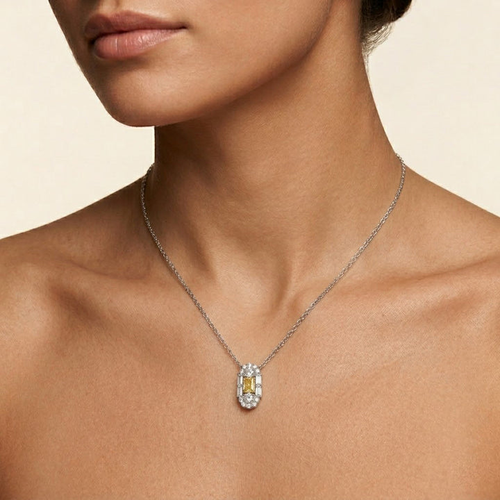 Leibish Extraordinary Fancy Vivid Yellow Diamond Art Deco Pendant