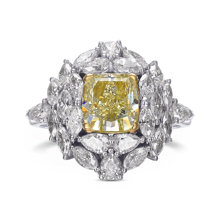 Leibish Extraordinary Fancy Green Yellow Cushion Diamond Ring