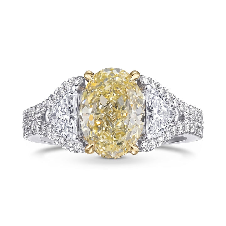 Leibish Light Yellow Oval 3 Stone Diamond Ring