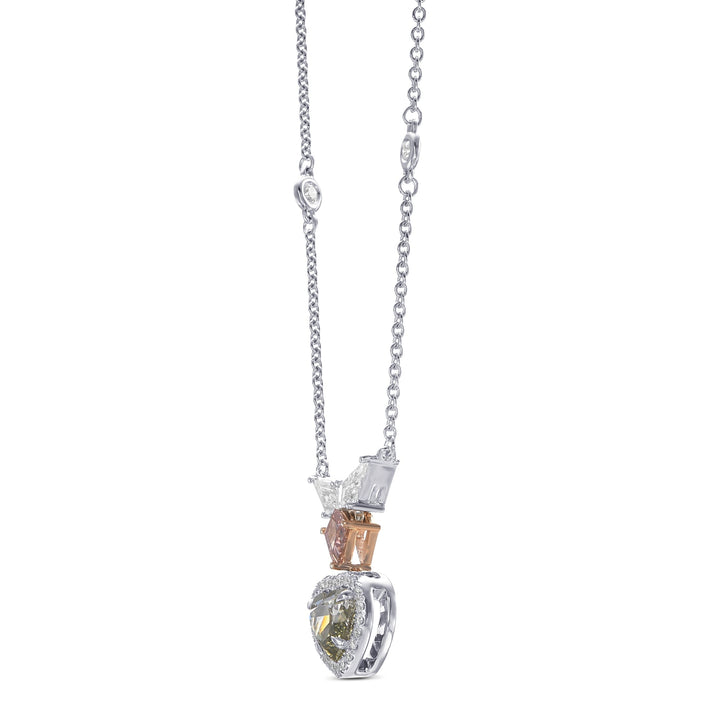 Leibish Chameleon Heart and Kite Diamond Halo Drop Pendant