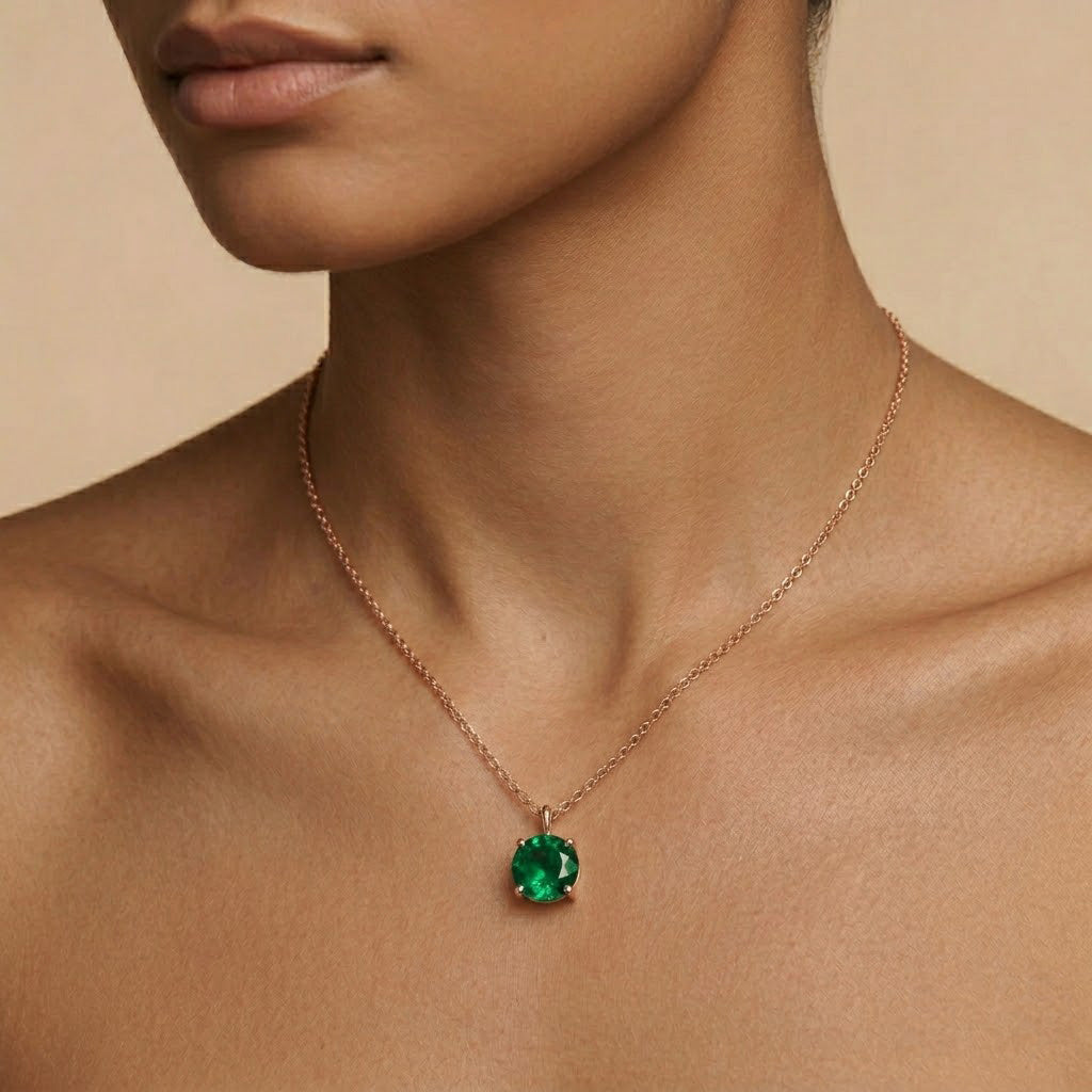 Leibish Round Emerald Solitaire Pendant
