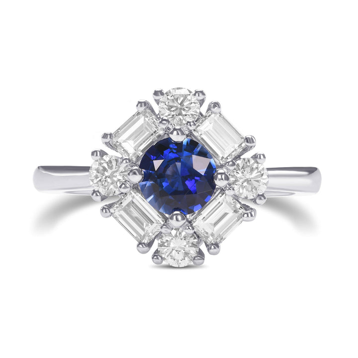 Leibish Round Blue Sapphire and Diamond Halo Ring