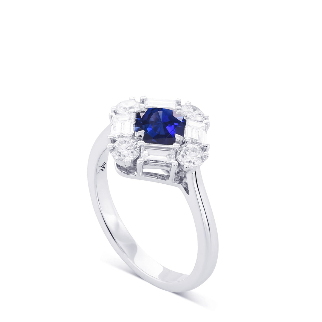 Leibish Round Blue Sapphire and Diamond Halo Ring
