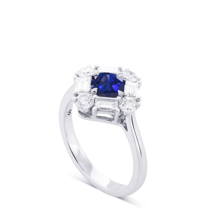 Leibish Round Blue Sapphire and Diamond Halo Ring