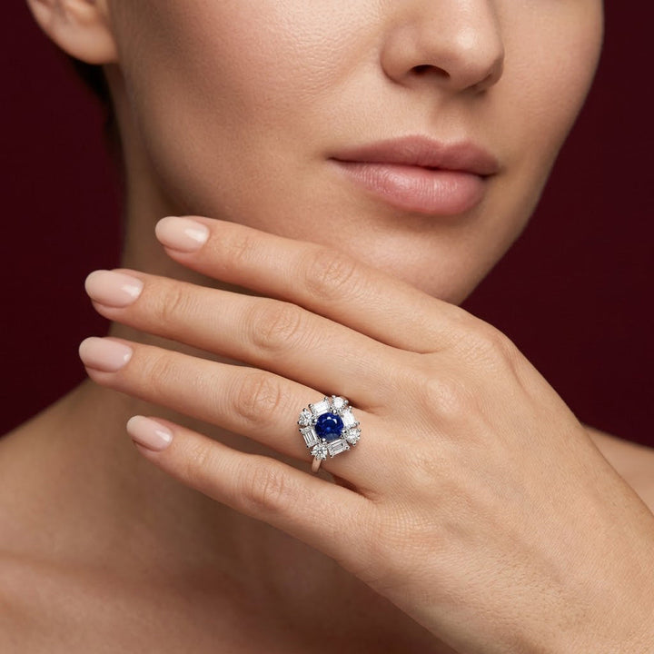 Leibish Round Blue Sapphire and Diamond Halo Ring