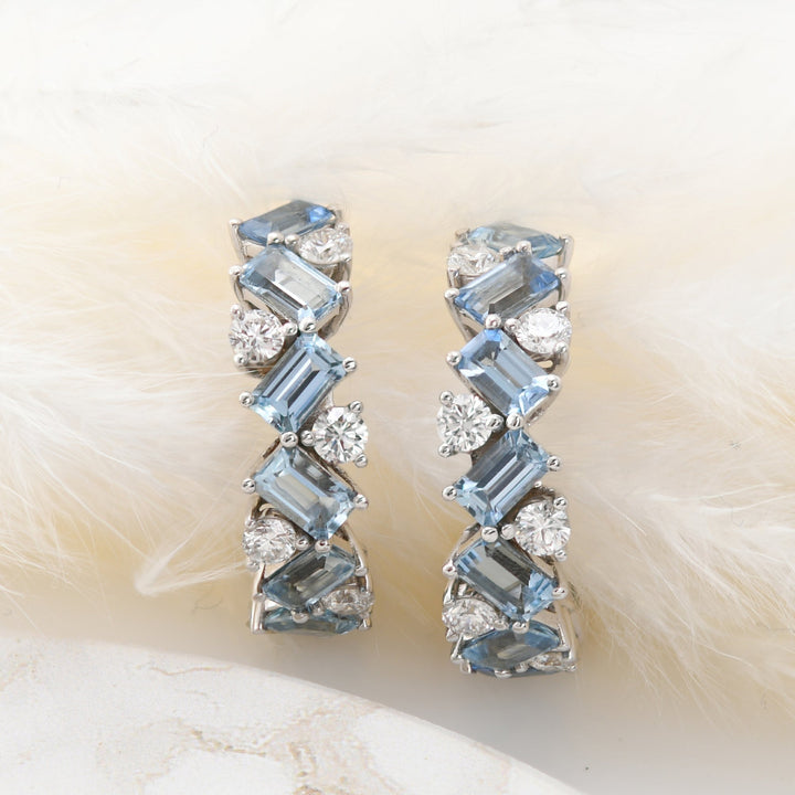 Leibish Aquamarine and Diamond Hoop Earrings